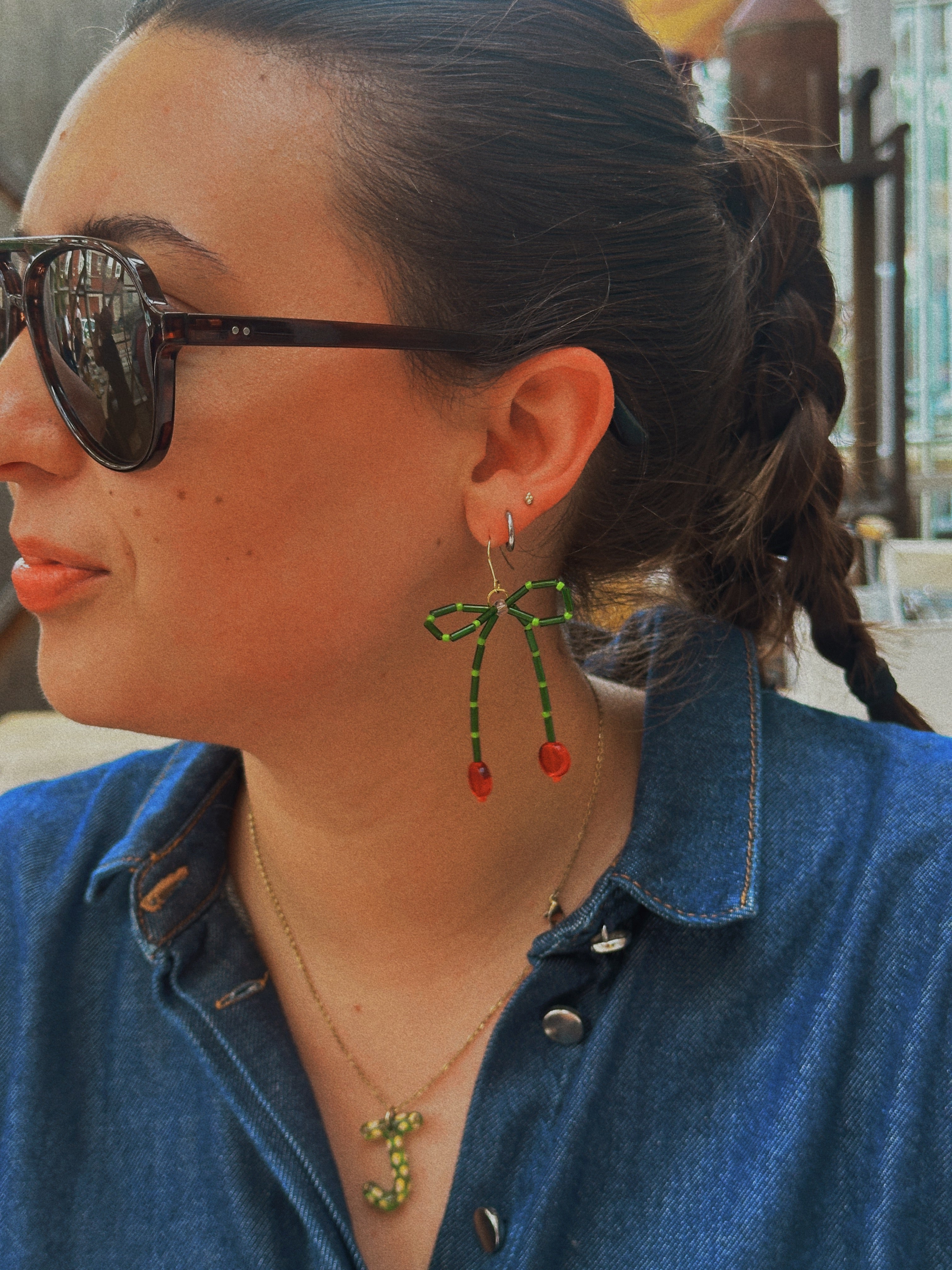 Cherry Beaded Bow Earrings