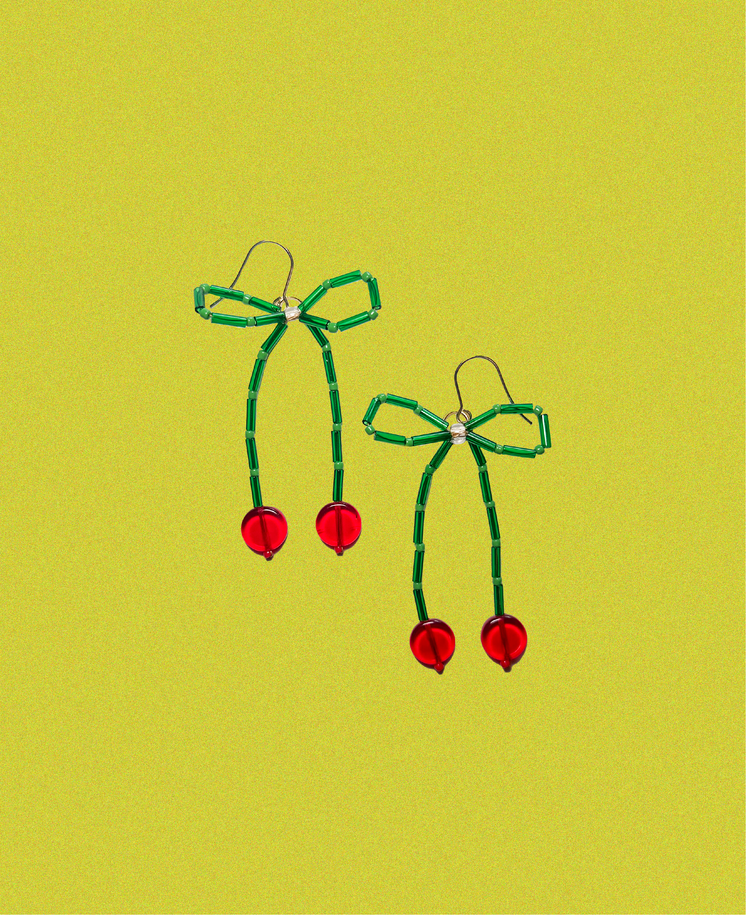 Cherry Beaded Bow Earrings